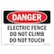Signmission OSHA Sign, 7" Height, 10" Width, Rigid Plastic, Electric Fence Do Not Climb Do Not Touch, Landscape OS-DS-P-710-L-2111 - alternate 1